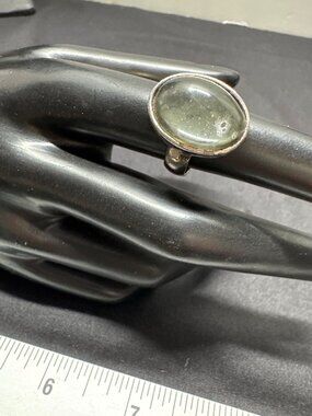 Vintage Sterling Silver Oval Green Glass  Ring Size 5 Unique Handmade Look Jewel